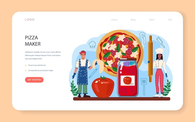 Vector pizzeria web banner or landing page chef cooking tasty delicious pizza