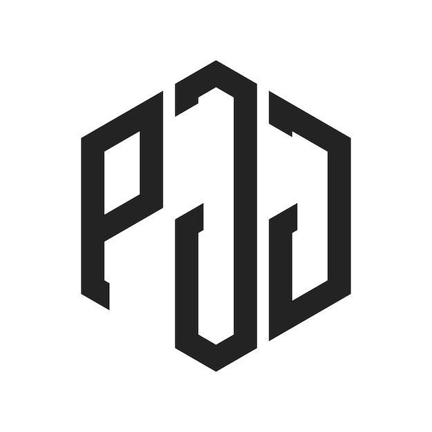 PJ ロゴ デザイン イニシャルレター PJ モノグラム ロゴ ヘクサゴン形