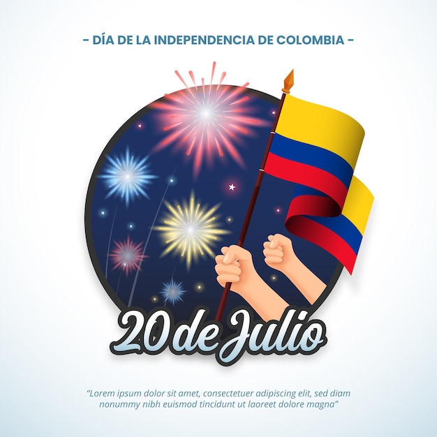 Plaat 20 de Julio Dia de la Independencia de Colombia of 20 juli Onafhankelijkheidsdag van Colombia achtergrond met zwaaiende vlag