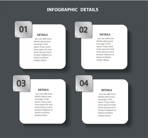 Plaatmetaal info grafische sjabloon met 4 opties