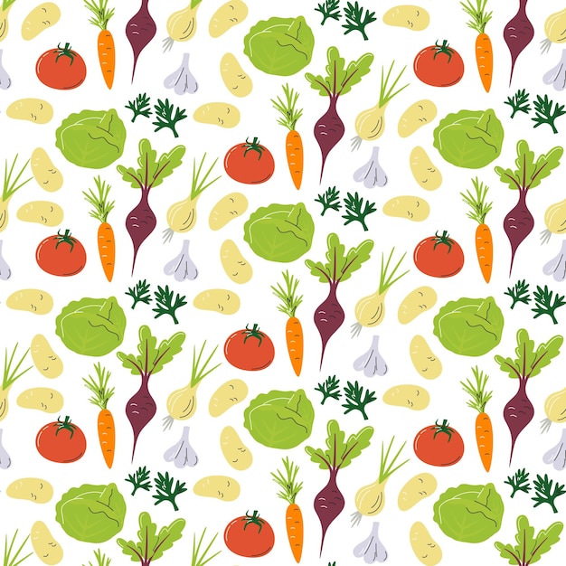 Plaatselijke boerenmarkt borsch groenten naadloos patroonontwerp verpakking en verpakking papierdruk