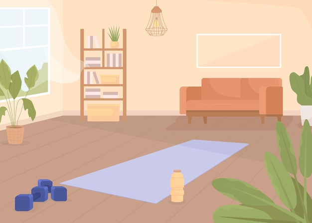 Place to exercise at home flat color vector illustration