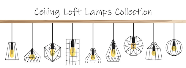 Plafondlampenset, geometrische loftlampen en ijzeren lampenkappen Verlichtende Edison-lampen in kooi hangend