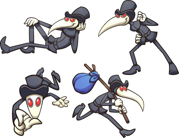 Vector plague doctor character in different poses