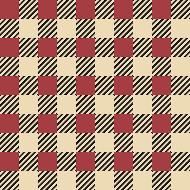 Plaid seamless pattern Classic Scottish cage texture Checkered red and yellow or striped squares Decorative textile template geometric background Vector repeated print for fabric