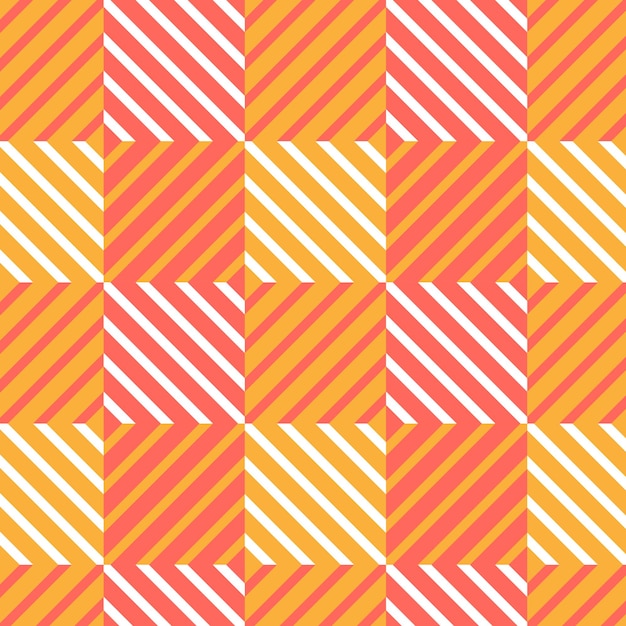 格子縞のシームレスなパターン正方形ベクトル生地印刷テンプレート スコットランド スタイル ギンガム飾り幾何学的な縞模様のカーペットの背景市松模様の赤白とオレンジ色の背景