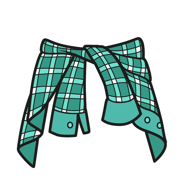 Plaid shirt tied at the waist with sleeves color variation for coloring page on a white background