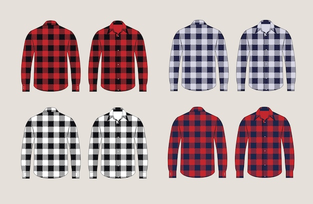 Vector plaid shirts patterned front and back view design