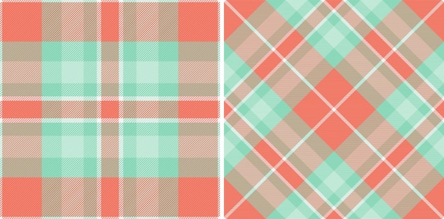 Plaid tartan textile of check seamless pattern with a texture fabric vector background set in food colors