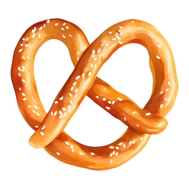 Vector plain baked pretzel pastry with sesame seed detailed hand drawn illustration painting