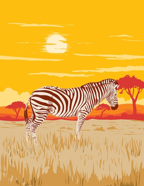 Plains zebra in serengeti national park northern tanzania africa art deco wpa poster art