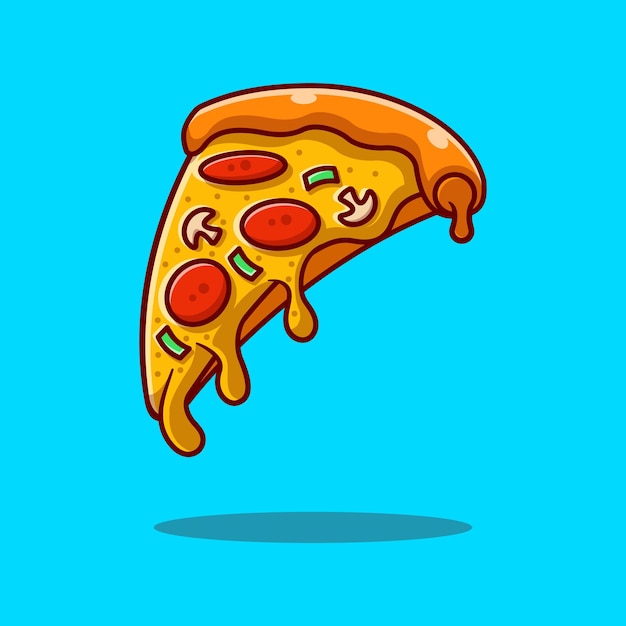 Plakje gesmolten pizza cartoon vector pictogram illustratie voedsel object pictogram vector platte cartoon stijl