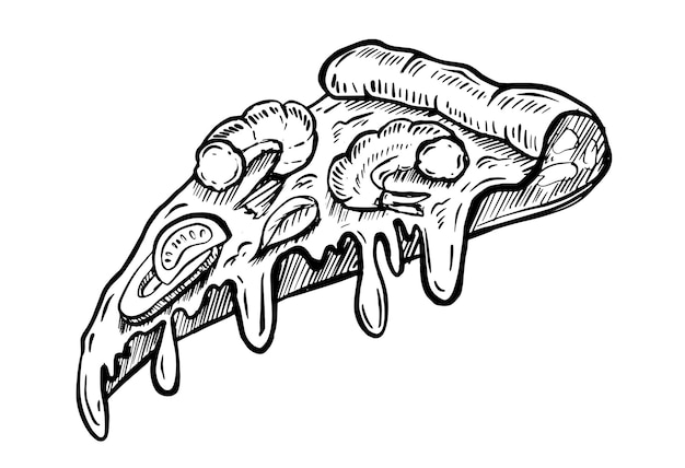 Plakje pizza, met de hand getekende illustraties, vector.