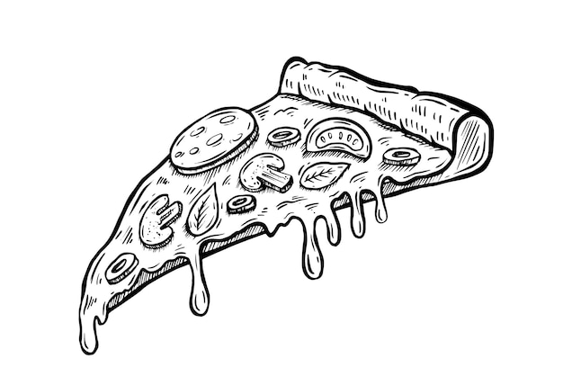 Plakje pizza, met de hand getekende illustraties, vector.