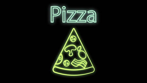 Plakje pizza op een zwarte achtergrond vector illustratie neon neon helder groen teken