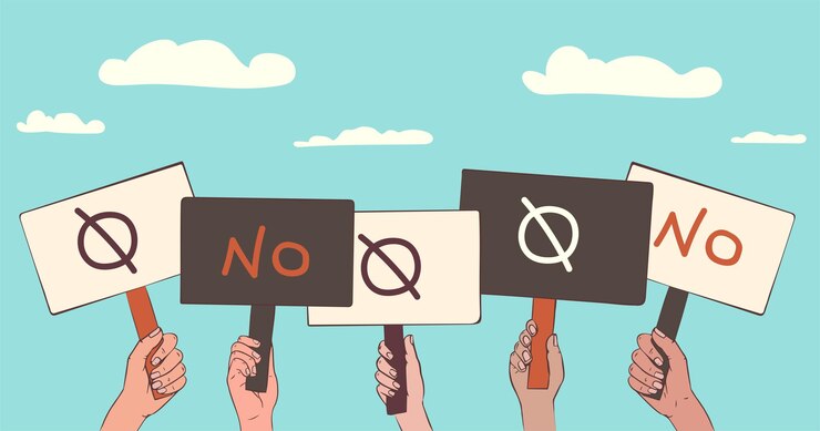 Vector plakkaatposters in de handen van mensen om de protestbijeenkomst voor stemmen te demonstreren