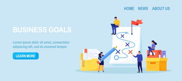 目標を達成するための計画 ホワイトボードでビジネス戦略を計画するビジネスマン 目標を達成するためのマーケティング戦術 プロジェクト分析 アクションのチャートスキーム チームは成功への解決策をブレインストーミングします
