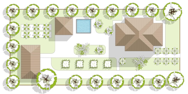 Vector plan of country with house courtyard garage landscape design project for map town village top view