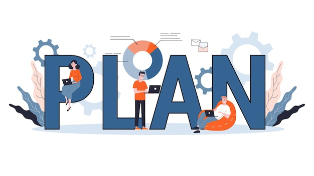 Vettore pianificare il concetto di banner web. idea di business plan e strategia. stabilire un obiettivo o un obiettivo e seguire il programma. illustrazione