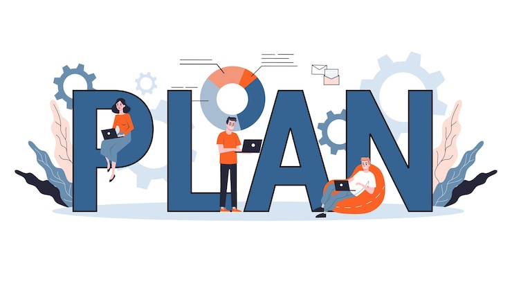Vector plan web banner  concept. idea of business plan and strategy. setting a goal or target and following schedule.   illustration