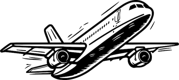 Vector plane black and white vector illustration