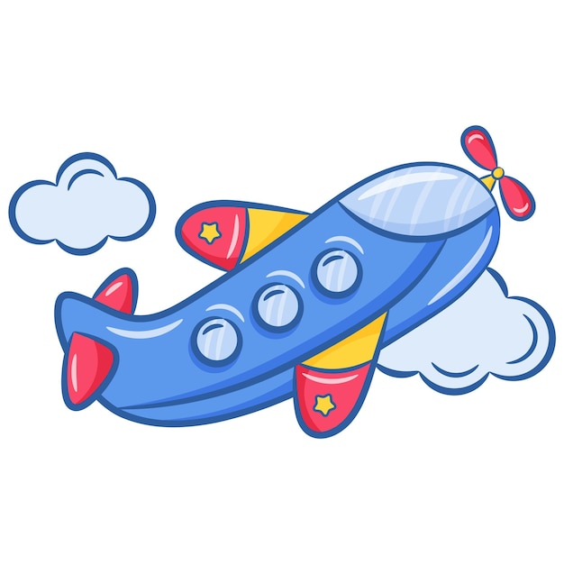 Vector plane cute drawing for school flash card