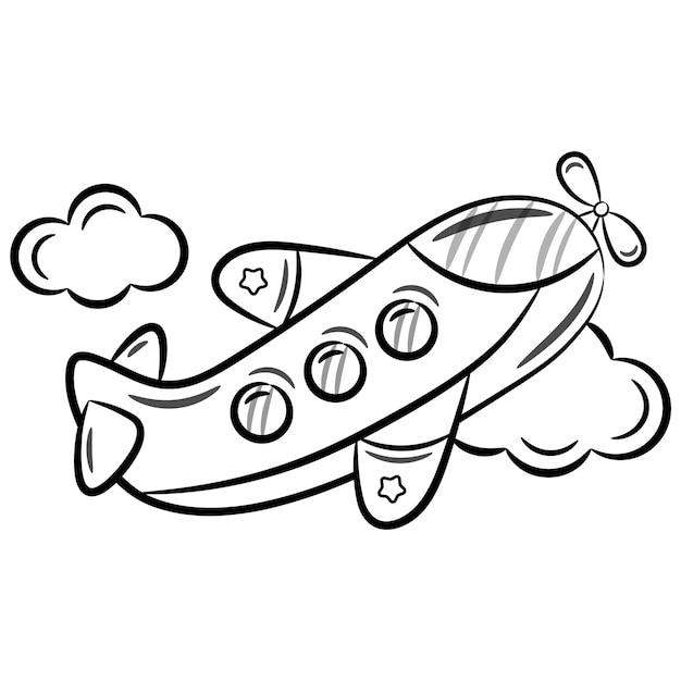 Vector plane cute drawing for school flashcard sketch for coloring