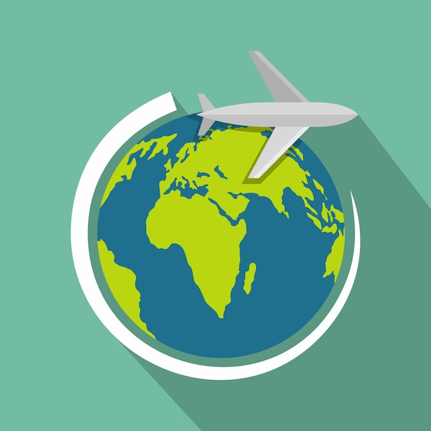 Plane on earth icon Flat illustration of plane on earth vector icon for web