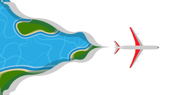 飛行機は雲空イラスト旅行で飛ぶ。バナービジネス旅行航空会社の赤いジェット。