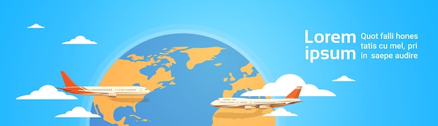 Вектор Самолет, летающий над концепцией туризма на карте мира
