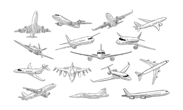 Vector plane handdrawn collection