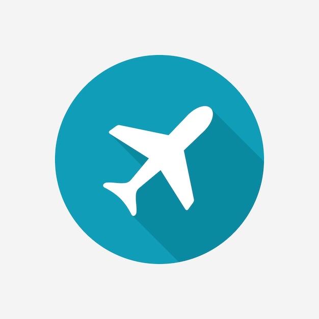 Vector plane icon flat style on blue background with shadow