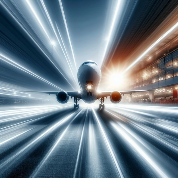 a plane is taking off from the airport in the night