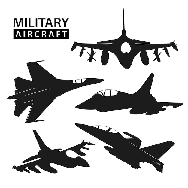 Plane silhouette set simple fighter plane airliner silhouette vector design