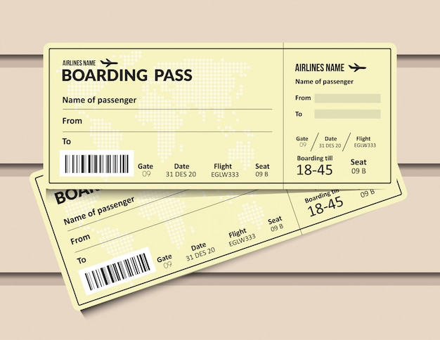 Plane ticket. airline boarding pass template. airport and plane pass document.