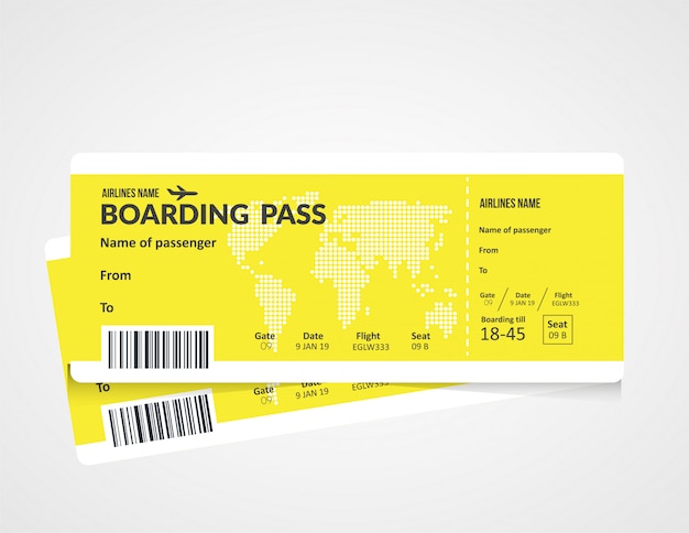 Vector plane ticket, airline boarding pass template.