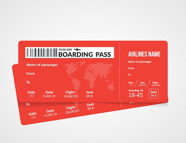 Plane ticket, airline boarding pass template.