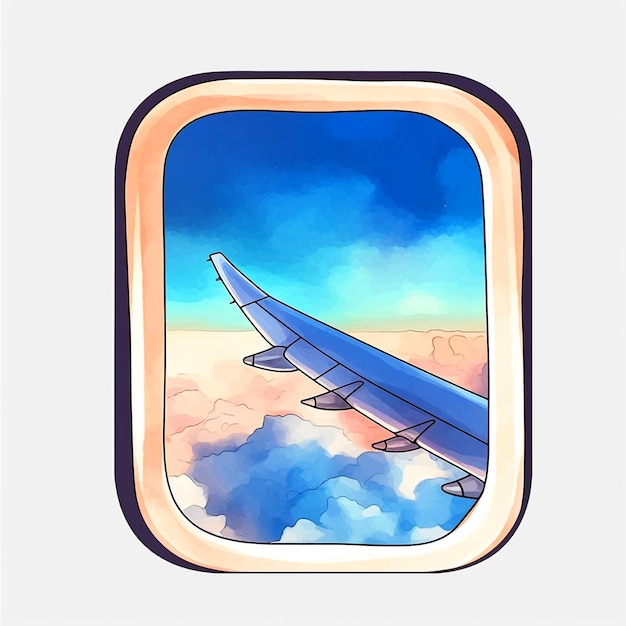 飛行機の窓 水彩絵の具のイラスト