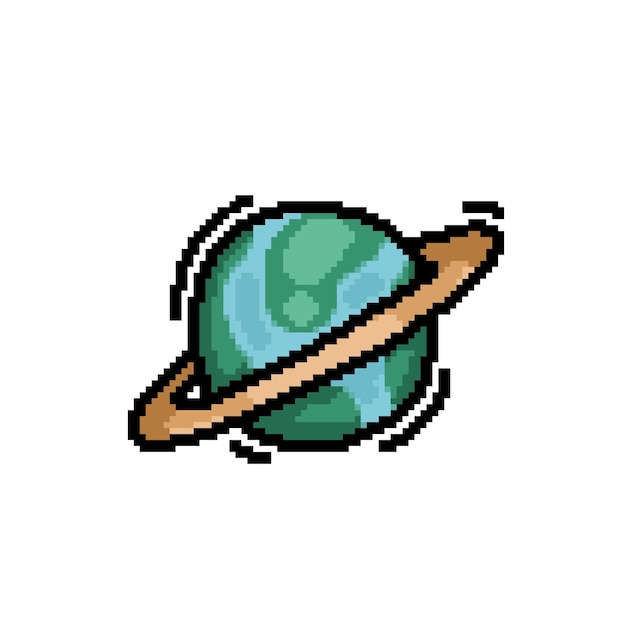 Vector planeet met ring in pixel art stijl