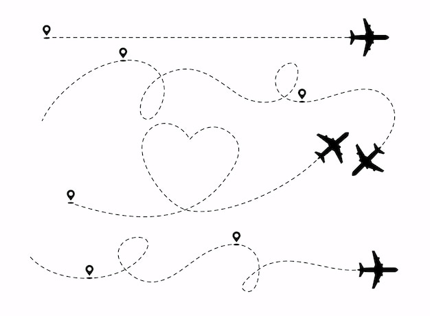 Vector planes path with location pins illustration