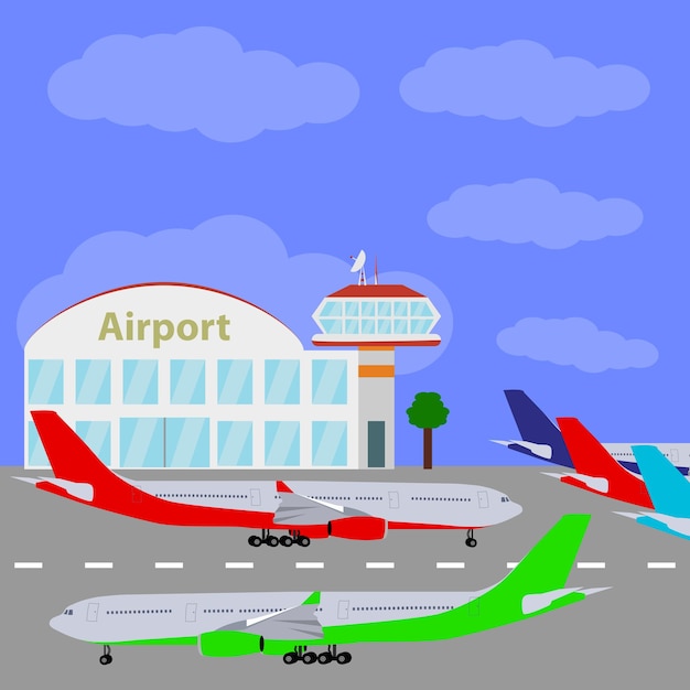 国際空港の青い空のベクトルを持つ飛行機