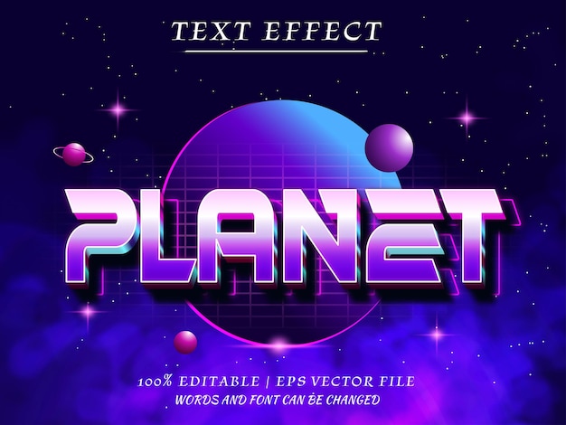 Текстовый эффект Planet 3d Editbale с фоном галактики