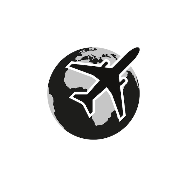 Planet airplane black and white icon vector