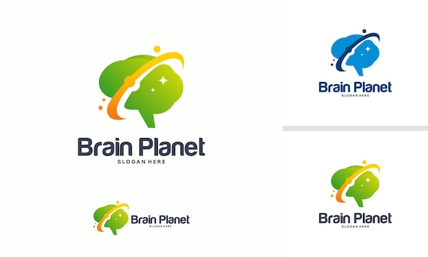 Planet brain logo design template, planet idea logo design concept vector