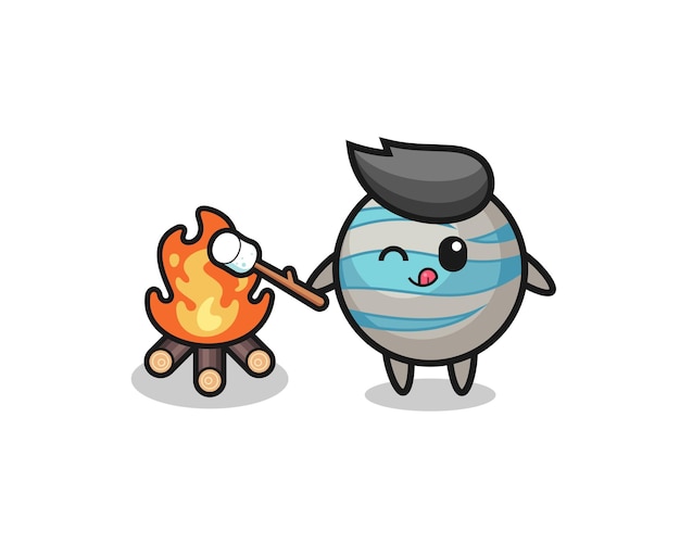 Planet character is burning marshmallow cute design