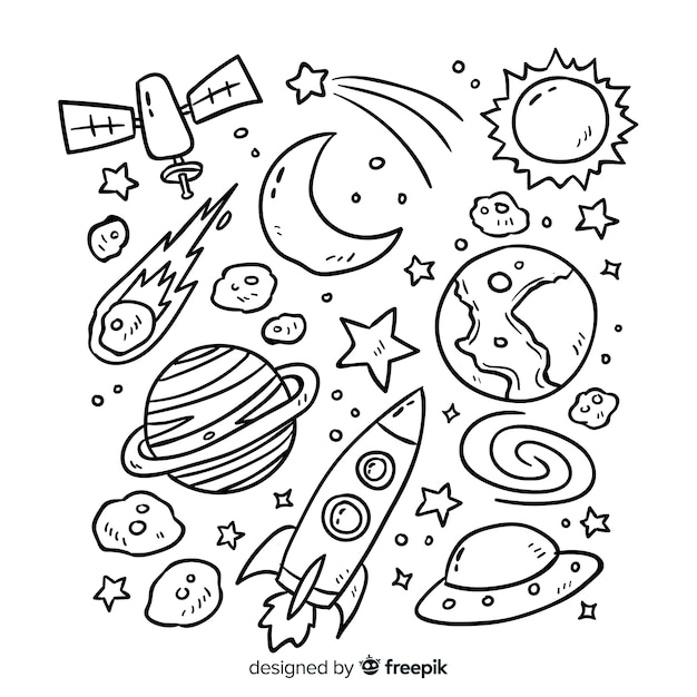 Planet collection in doodle style design