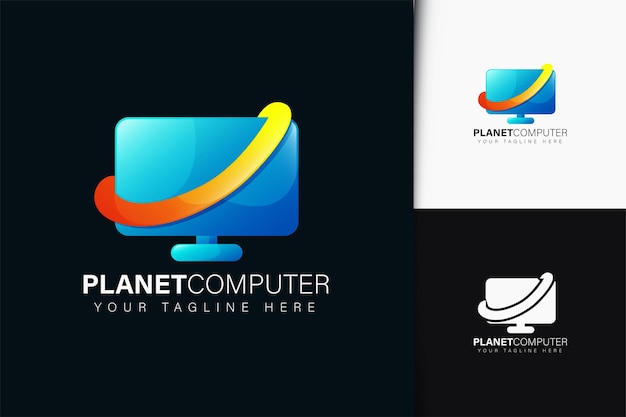 Planet computer logo design with gradient