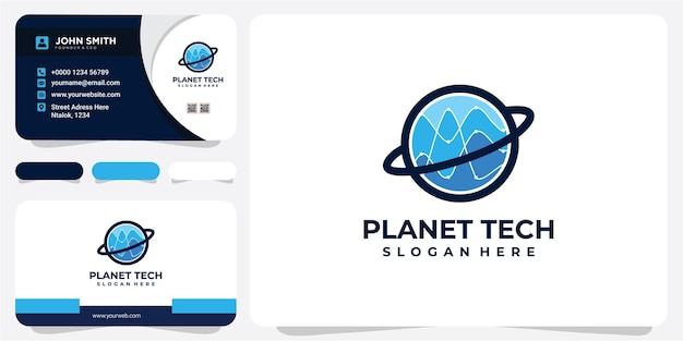 Planet data analytisch logo met modern line art concept en visitekaartje