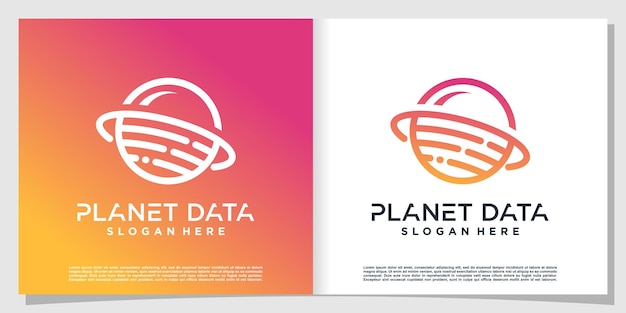 Логотип данных планеты с современной концепцией Premium векторы