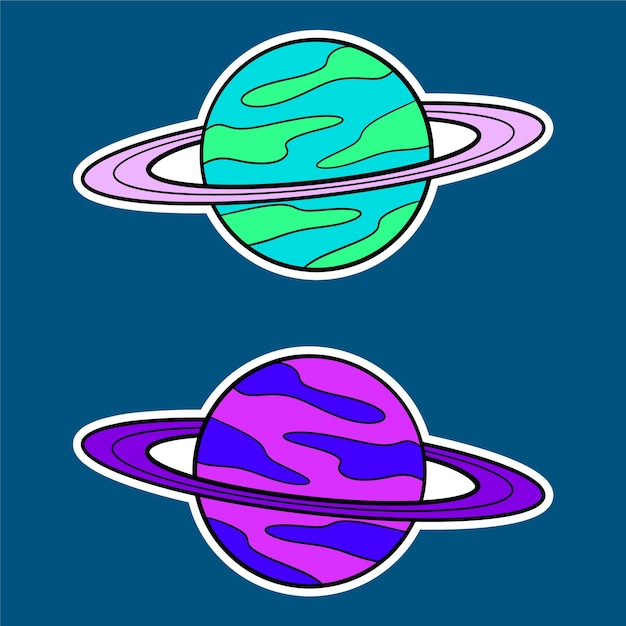 Vector planet doodle sticker illustration with pop art style